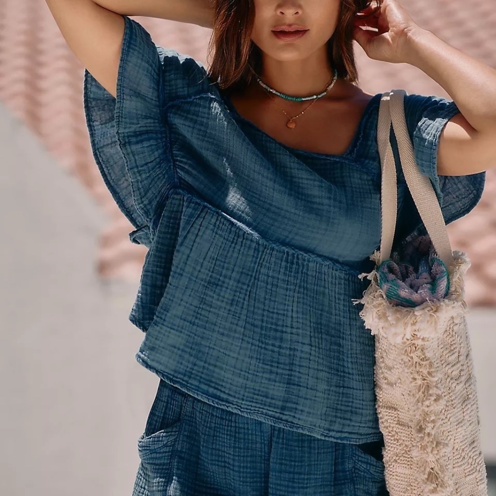 NWT Anthropologie The Kaveri Gauze Blue Top Small